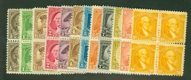 US #704-15 ½¢ - 10¢ Washington Bicentennial set complete, Blocks of 4, 2NH/2H