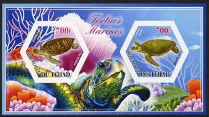 Chad 2014 Turtles #1 imperf sheetlet containing two hexag...