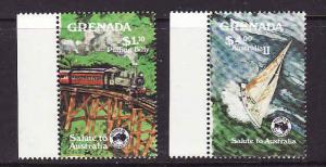 Grenada-Sc#1219-20-unused NH set-Ausipex-Trains-Sailing Ships-1984-