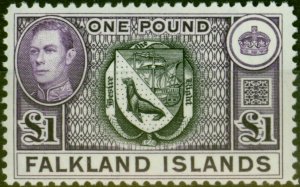 Falkland Islands 1938 £1 Black & Violet SG163 V.F MNH (2)