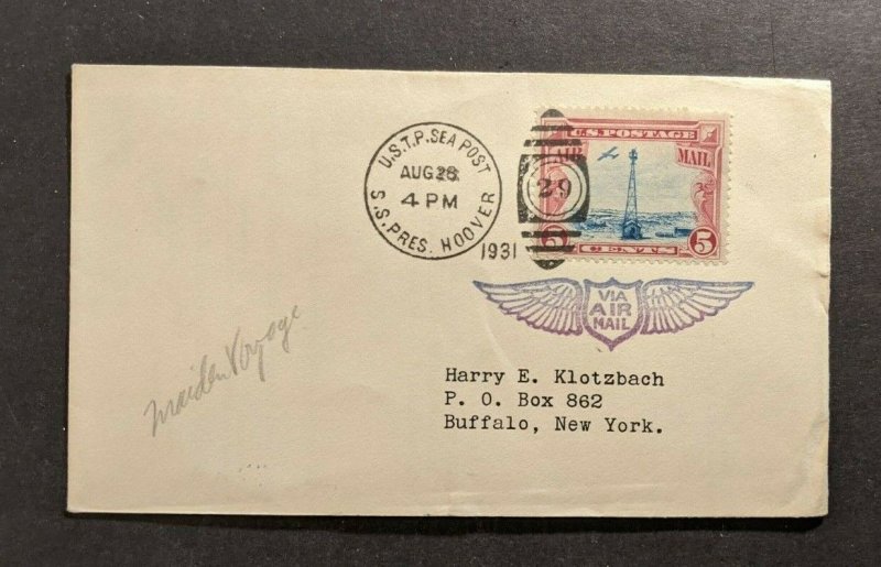 1931 SS President Hoover USTP Sea Post Airmail Cover to Buffalo New York