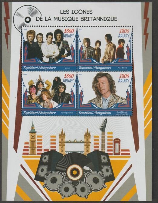 MADAGASCAR - 2019 - British Musical Icons - Perf 4v Sheet - MNH - Private Issue