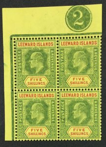 MOMEN: LEEWARD ISLANDS SG #45 1910 PLATE BLOCK MINT OG NH LOT #61675