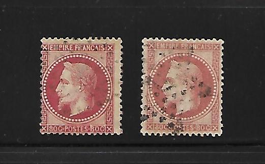 FRANCE- SCOTT #36 & 36a - NAPOLEON III - AVG - FINE - USED - PERF 14 x 13-1/2