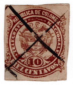 (I.B) Colombia Telegraphs : 10c Brown (1892)