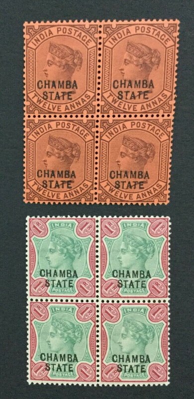 MOMEN: INDIA CHAMBA SG #16,18 BLOCKS MINT OG NH LOT #193938-2362
