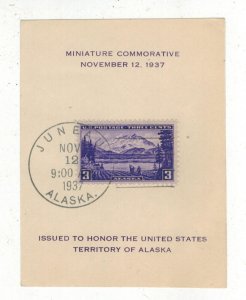 1937 FIRST DAY COVER ROESSLER MINI  SOUVENIR SHEET  800 ALASKA TERRITORY $40