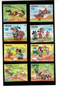 Grenada 1986 - Disney - Ameripex Sports - Set of 8 Stamps - Scott #1375-82 - MNH