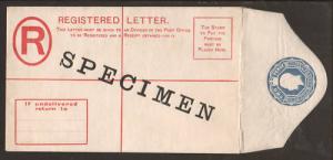 Grenada H&G C5 mint. 1912 2p green Registered Envelope, SPECIMEN overprint, F-VF