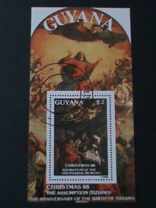 ​GUYANA- CHRISTMAS'88-PAINTING VIRGIN & THE CHILD-CTO S/S VF LAST ONE CTO