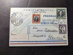 1933 Chile Airmail Postcard Cover Valdivia to Glauchau Germany