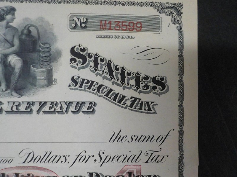 1884 $25 U.S. Internal Revenue, Dealer License Retail Liquor Special Tax Stamp