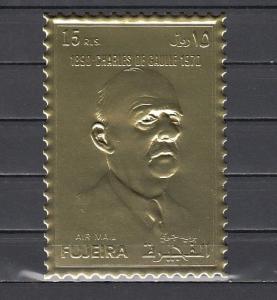 Fujeira, 1972 issue. Charles de Gaulle, Large GOLD FOIL issue. ^