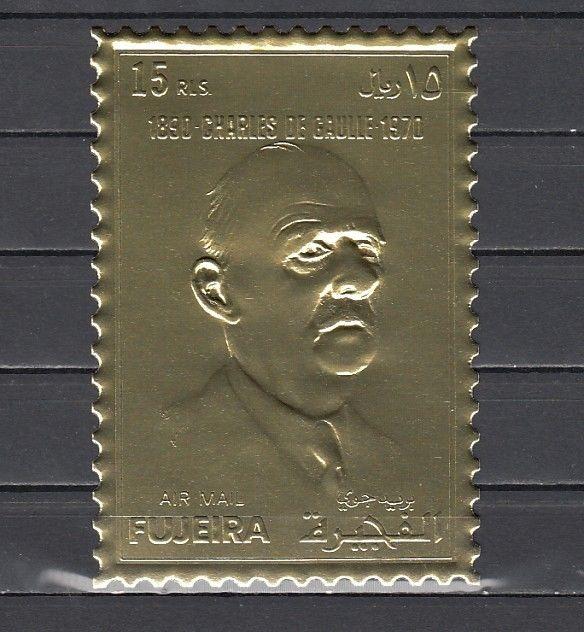 Fujeira, 1972 issue. Charles de Gaulle, Large GOLD FOIL issue. ^