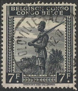 BELGIAN CONGO 1942 Sc223  7F Sentry, Used VF, LEOPOLDVILLE postmark/cancel