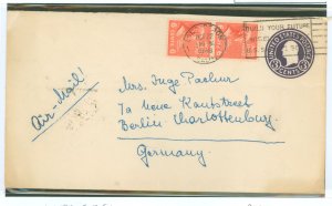 US 811 1948 Two 6c John Quincy Adams (presidential/prexies) upgraded this 3c prepaid envelope to pay the 15c uniform airmail rat