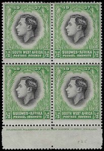South West Africa #125 Unused H; 1/2p King Georg VI - block of 4 (1937)