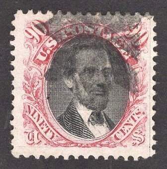 JUMBO US Stamp #122 90c Carmine & Black Lincoln USED SCV $1800