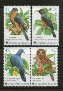 Christmas Islands 2002 WWF Owl Goshawk Birds Wildlife Animals Sc 437-9 MNH # 305