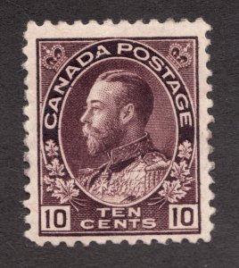 1912 - #116 MH F/VF - Canada Admiral - 10 Cent Deep Plum Postage Stamp - cv$260