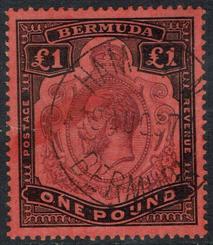 BERMUDA 1918 KGV 1 POUND WMK MULTI CROWN CA USED 