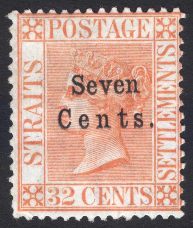 Malaya Straits Settlements 1879 7c on 32c Pale Red Scott 21 SG 21 MLH Cat $180