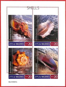 A4024 - MALDIVES - ERROR MISPERF Miniature sheet: 2019, Shells, Marine life