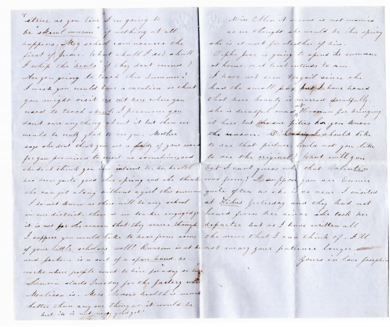 Waterbury VT – 1853 – Scott #11 – 2 newsy letters to Highgate VT