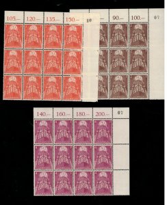 Luxembourg #329 - #331 Very Fine Never Hinged UR Corner Blocks Of 12 W\ Plate #s