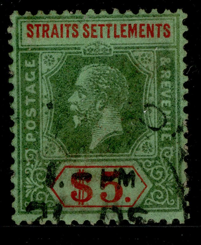 MALAYSIA - Straits Settlements GV SG240a, $5 green & red/green, USED. Cat £45. 