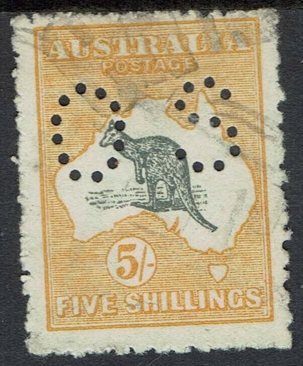 AUSTRALIA 1915 KANGAROO OS 5/- 2ND WMK USED  