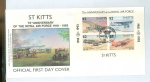 St. Kitts 355 1993 royal air force 75th anniv., mini sheet of 4 on unaddressed, cacheted cover