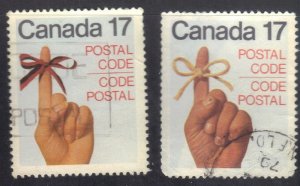 CANADA SC# 815-16 USED 17c 1979  MAN & WOMENS HAND SEE SCAN