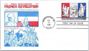 US FIRST DAY COVER FRENCH REVOLUTION 45c AIRMAIL ON TRICOLOR CACHET 1989