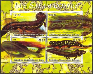 Congo 2004 Salamanders Sheet of 4 MNH Private