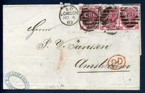 Great Britain 1869 Entire London to Amsterdam 4/11/1869 with 3d plate