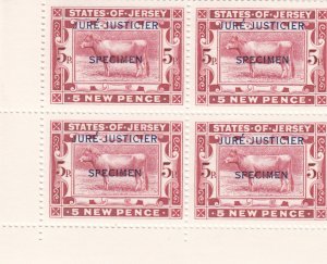 Jersey 5p Royal Court Revenue Block 4 Jure-Justicier Specimen overprint