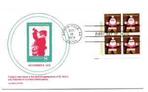 1800 Christmas 1979, Santa, Carrollton, plate block,  FDC