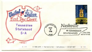 3071 US 32c  Tennessee Statehood SA FDC,   Artopages cachet