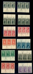 MOMEN: US STAMPS #PR114-PR125 MINT OG NH PLATE STRIPS OF 3 VF