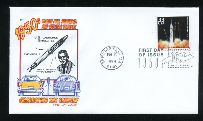 US 3187d Celebrate Century 1950s, Satellites launched UA Farnam cachet FDC 