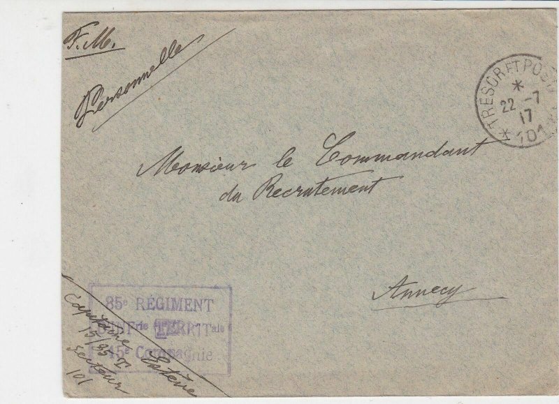 France WW1 French Military 1917 Tresor Et Postes Slogan No 101 Cover Ref 30982