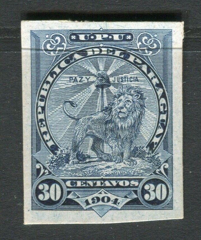 PARAGUAY; 1904 early Lion type fine PROOF/TRIAL on thick card. 30c. value