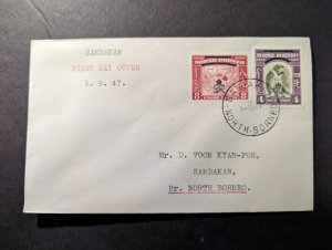 1947 North Borneo First Day Cover FDC Sandakan Local Use