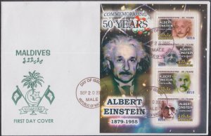 MALDIVE ISLANDS Sc # 2867a-d FDC SHEETLET of 4 DIFF ALBERT EINSTEIN