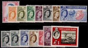 TURKS & CAICOS ISLANDS QEII SG237-250 + 253, 1957 complete set NH MINT. Cat £120