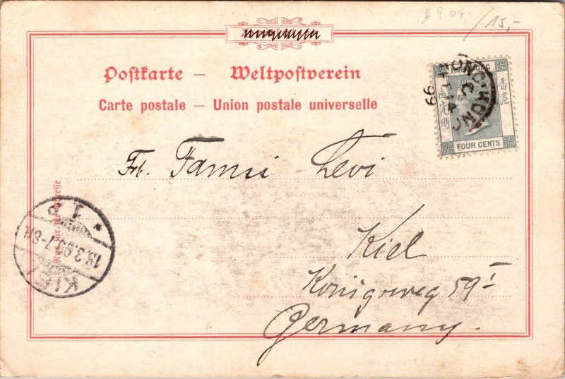1909 Hong Kong China Souvenir RPPC Postcard Cover To Kiel Germany