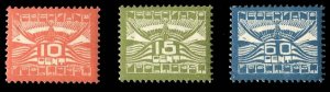 Netherlands #C1-3 Cat$190, 1921 Air Post, set of three, never hinged, 15c wit...