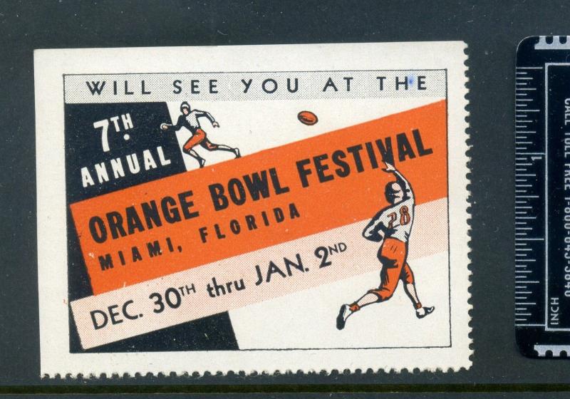 VINTAGE 7TH ANNUAL ORANGE BOWL CELEBRATION POSTER STAMP (L936) MIAMI FLORIDA