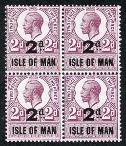 Isle of Man 1921 KGV 2d on 2d Revenue Stamp U/M Block of Four